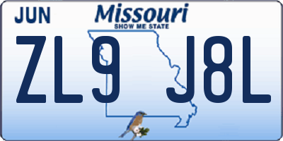 MO license plate ZL9J8L