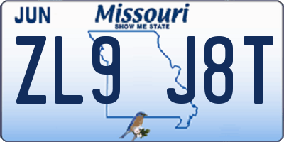 MO license plate ZL9J8T