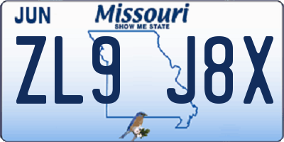 MO license plate ZL9J8X