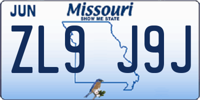 MO license plate ZL9J9J