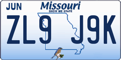 MO license plate ZL9J9K