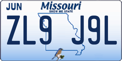 MO license plate ZL9J9L