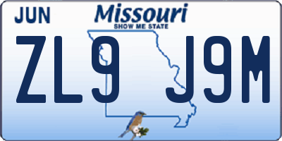 MO license plate ZL9J9M