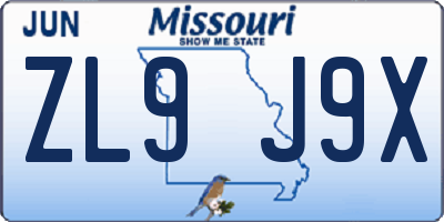 MO license plate ZL9J9X