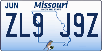 MO license plate ZL9J9Z