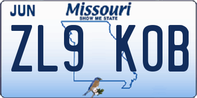 MO license plate ZL9K0B