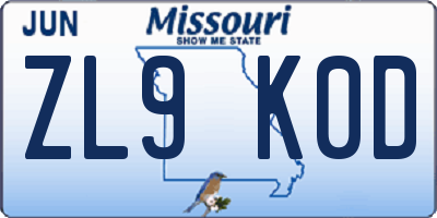 MO license plate ZL9K0D