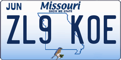 MO license plate ZL9K0E