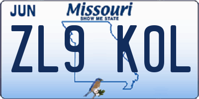 MO license plate ZL9K0L