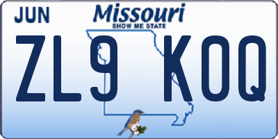 MO license plate ZL9K0Q