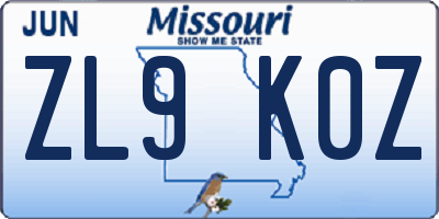 MO license plate ZL9K0Z
