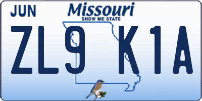 MO license plate ZL9K1A