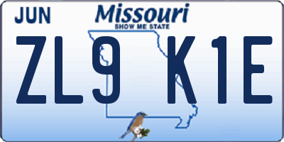 MO license plate ZL9K1E