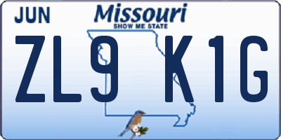 MO license plate ZL9K1G