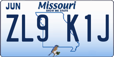 MO license plate ZL9K1J