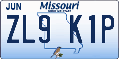 MO license plate ZL9K1P