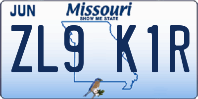 MO license plate ZL9K1R