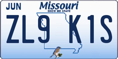 MO license plate ZL9K1S