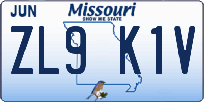 MO license plate ZL9K1V