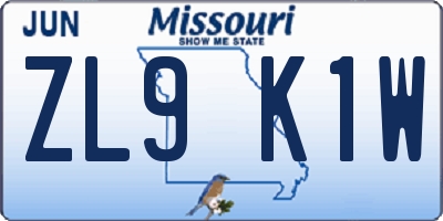MO license plate ZL9K1W