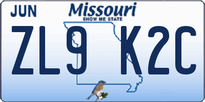MO license plate ZL9K2C