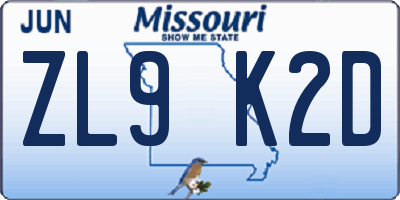 MO license plate ZL9K2D