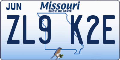 MO license plate ZL9K2E