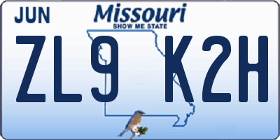 MO license plate ZL9K2H
