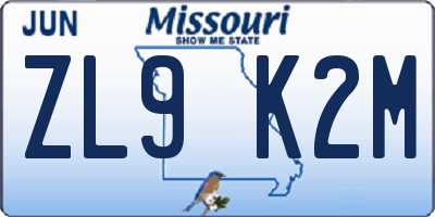 MO license plate ZL9K2M