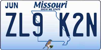 MO license plate ZL9K2N