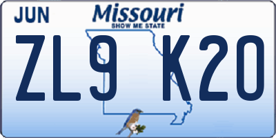 MO license plate ZL9K2O