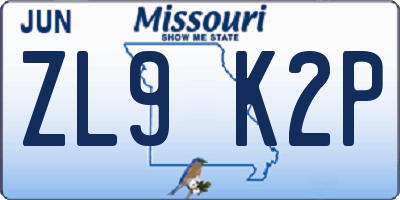 MO license plate ZL9K2P