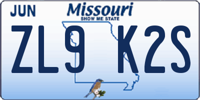 MO license plate ZL9K2S