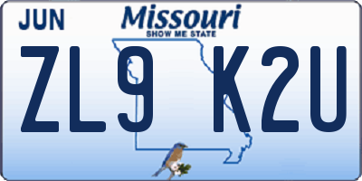 MO license plate ZL9K2U
