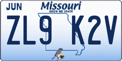 MO license plate ZL9K2V
