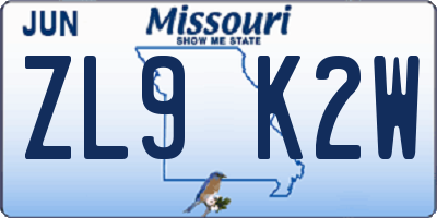 MO license plate ZL9K2W