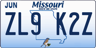 MO license plate ZL9K2Z
