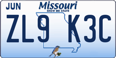 MO license plate ZL9K3C