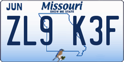 MO license plate ZL9K3F