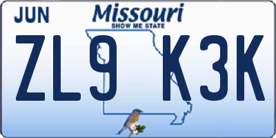 MO license plate ZL9K3K