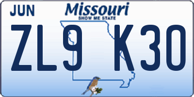 MO license plate ZL9K3O