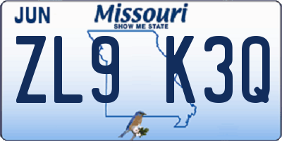 MO license plate ZL9K3Q
