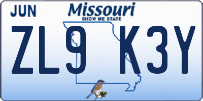 MO license plate ZL9K3Y