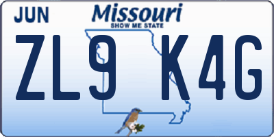 MO license plate ZL9K4G
