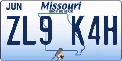 MO license plate ZL9K4H