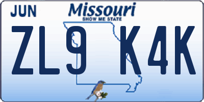 MO license plate ZL9K4K