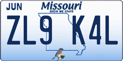 MO license plate ZL9K4L