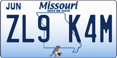MO license plate ZL9K4M
