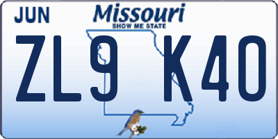 MO license plate ZL9K4O