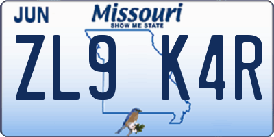 MO license plate ZL9K4R